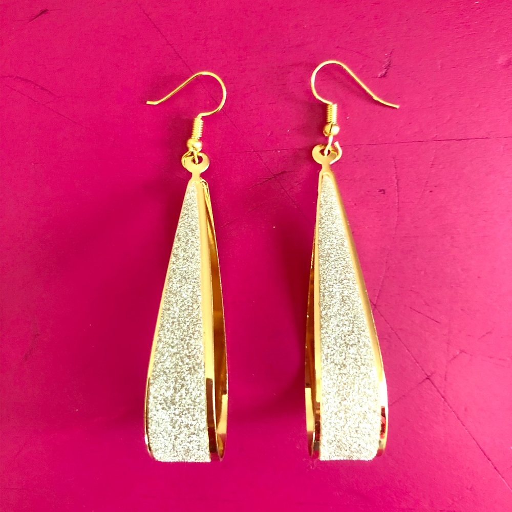 Large fashion gold earrings with sparkle inset